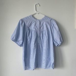 J. Crew Puff Sleeve Blouse, Women's Size L, Blue & White Stripe - NEVER WORN